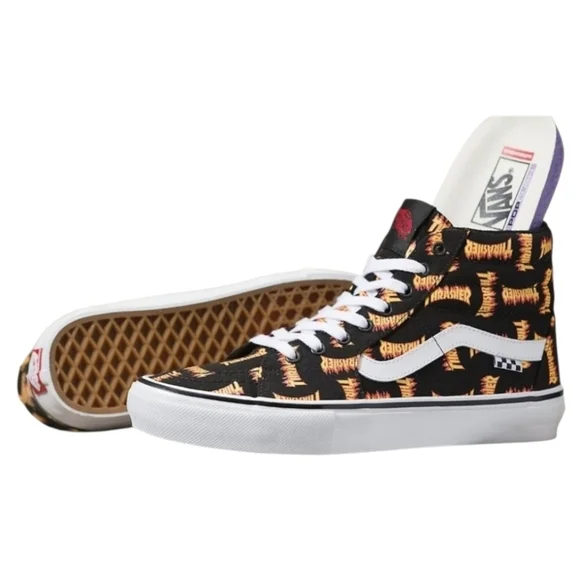 Vans Thrasher Skate Sk8 Hi Men Logo Flame Black new Popcush Pro 092025 - Picture 1 of 8
